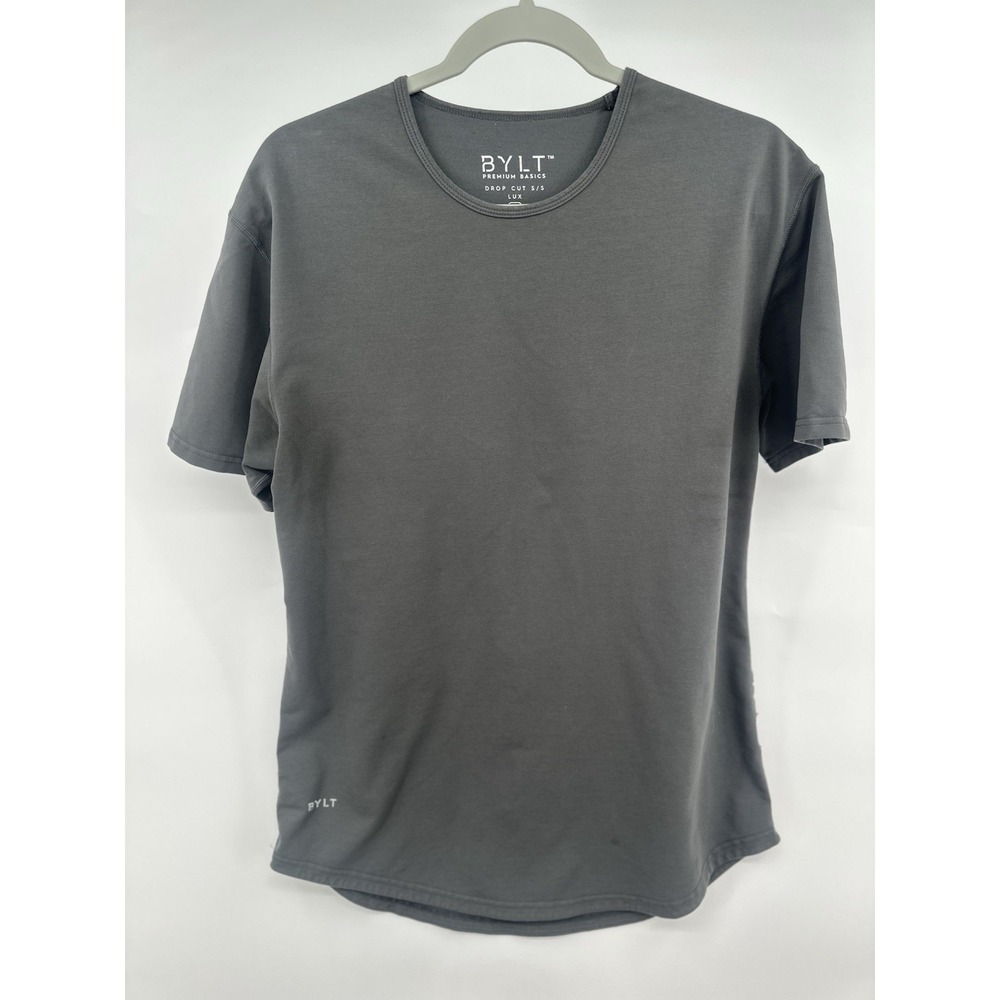 BYLT Shirt Men's L Drop Cut S/S Bylt Blend Stretch Curved Hem Gray Short Sleeve